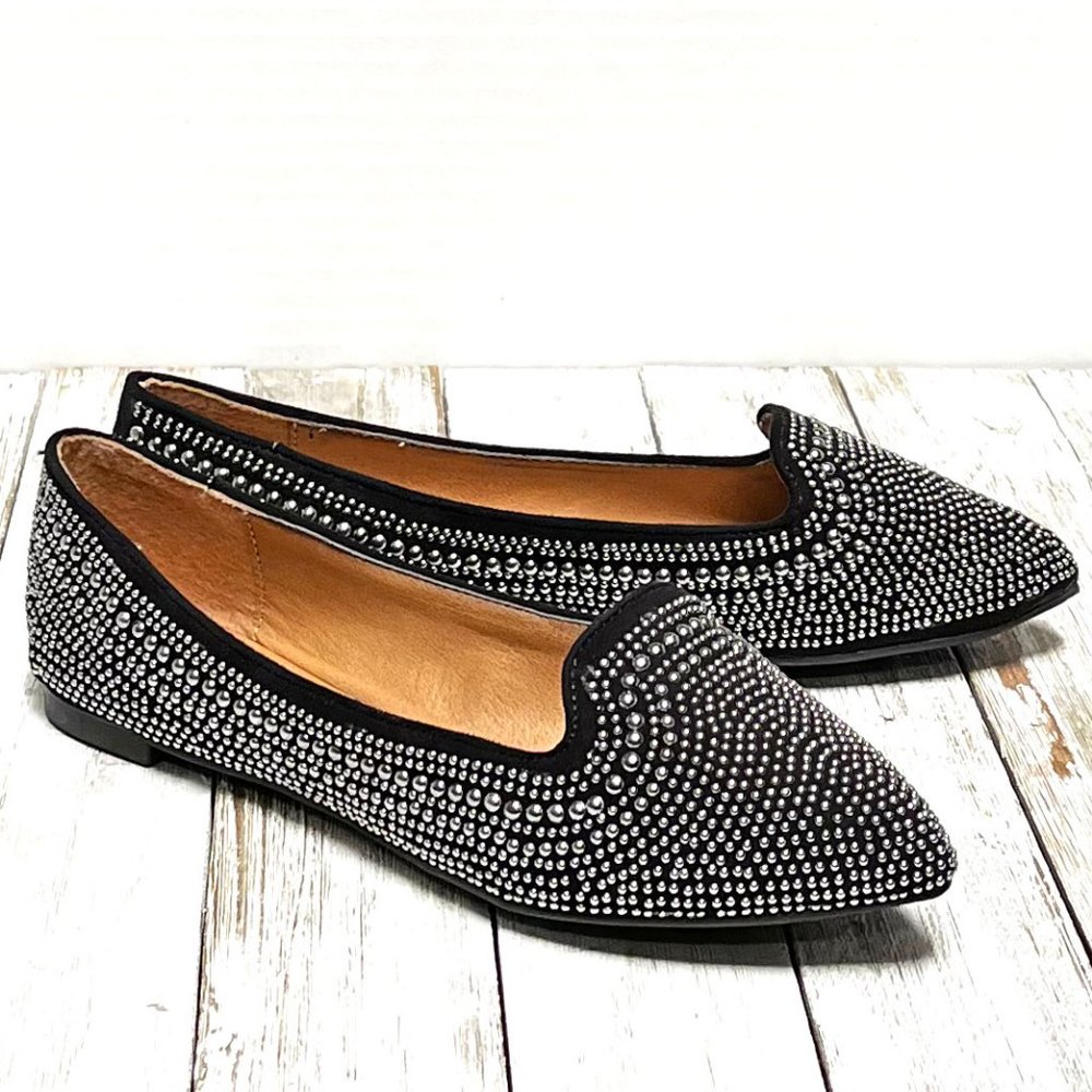 New Women Black Studded Point Toe Ballet Flats